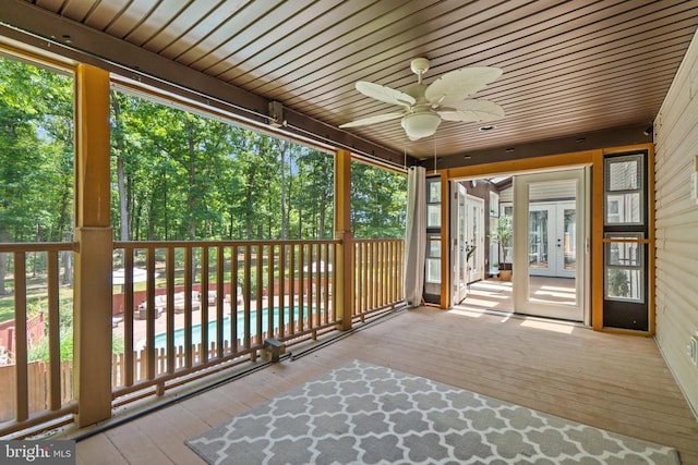 13013 Alum Springs Rd, Culpeper, VA 22701 - unfurnished sunroom featuring french doors and a ceiling fan