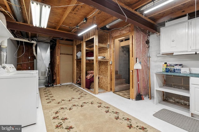 13013 Alum Springs Rd, Culpeper, VA 22701 - unfinished basement featuring washing machine and dryer and stairs