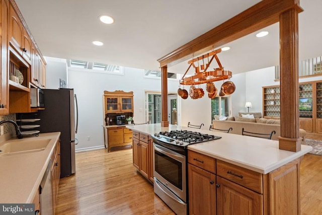 13013 Alum Springs Rd, Culpeper, VA 22701 - kitchen featuring stainless steel appliances, a sink, light wood-type flooring, light countertops, and plenty of natural light