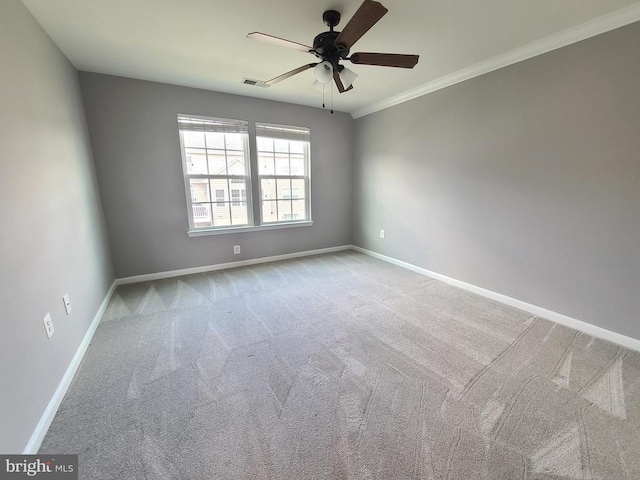 9423 Reservoir Rd, Fredericksburg, VA 22407 - carpeted spare room featuring a ceiling fan, baseboards, and ornamental molding