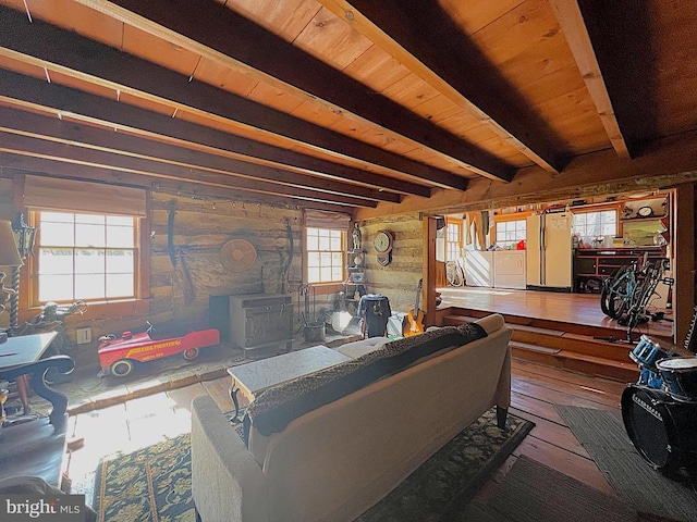 10 Ashby Rd, Sperryville, VA 22740 - living area featuring beam ceiling, wooden ceiling, and hardwood / wood-style flooring