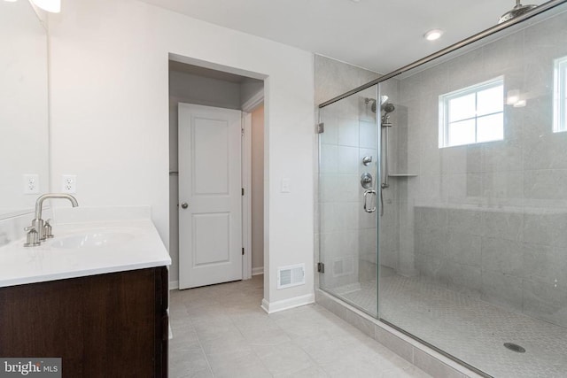 9003 Walnut Hill Rd, Fredericksburg, VA 22408 - bathroom with vanity, a shower stall, and tile patterned floors