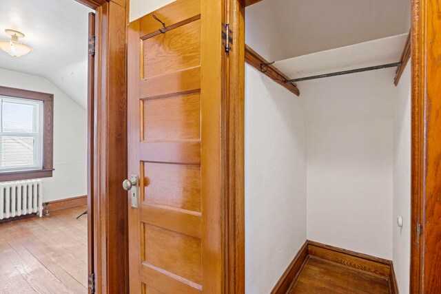 917 Chestnut Dr, Harrisonburg, VA 22801 - spacious closet with radiator, wood finished floors, and lofted ceiling