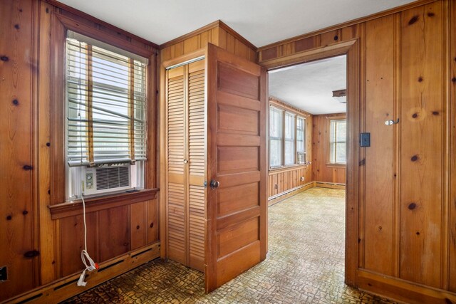 917 Chestnut Dr, Harrisonburg, VA 22801 - hallway with wood walls, cooling unit, and baseboards