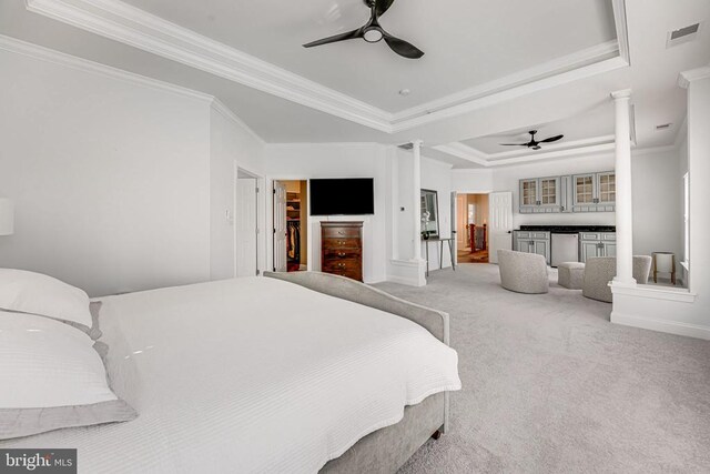 11304 Chivalry Chase Ln, Spotsylvania, VA 22551 - bedroom featuring ornamental molding, a raised ceiling, carpet floors, a ceiling fan, and baseboards