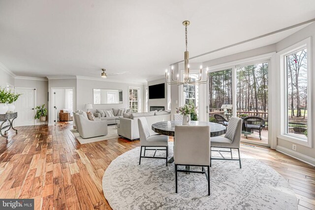 11304 Chivalry Chase Ln, Spotsylvania, VA 22551 - dining room featuring healthy amount of natural light, a chandelier, light wood finished floors, and crown molding