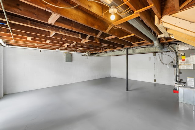 96 Featherstone Dr, Lyndhurst, VA 22952 - unfinished basement featuring electric panel, heating unit, and concrete block wall