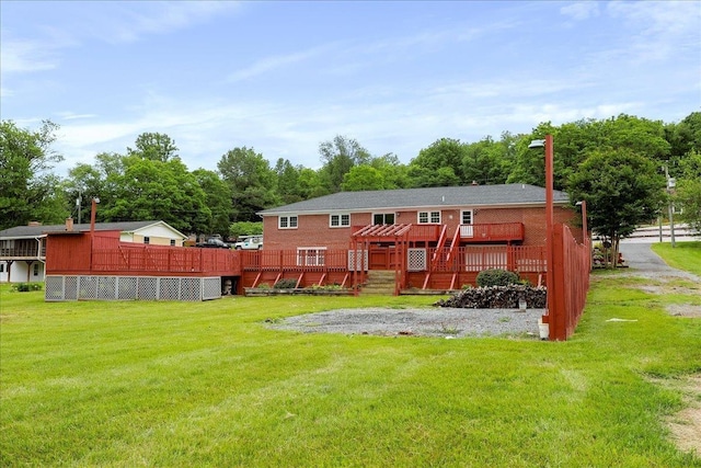 210 Jackson Ave, New Market, VA 22844 - rear view of property with a deck, a lawn, and view of wooded area