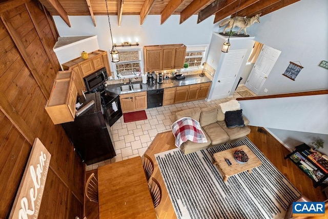 16 Chestnut Ln, Wintergreen Resort, VA 22967 - kitchen with wooden ceiling, dishwasher, stainless steel microwave, a sink, and beam ceiling