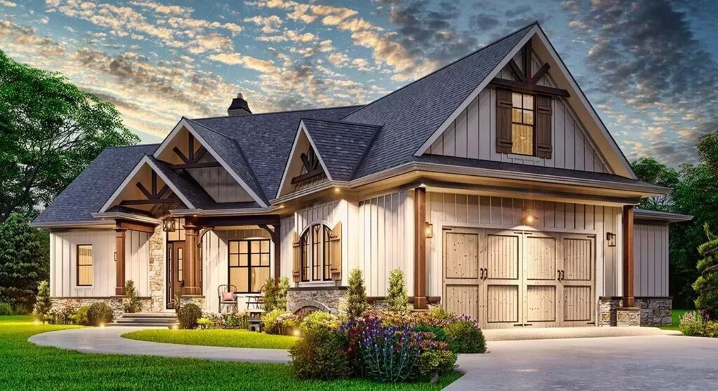 LOT15 Waterfront Dr, Raphine, VA 24472 - view of front of house featuring stone siding, driveway, a chimney, board and batten siding, and a shingled roof