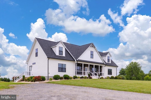 15411 Cedar Hill Dr, Mineral, VA 23117 - cape cod-style house featuring a front lawn, roof with shingles, and a sunroom