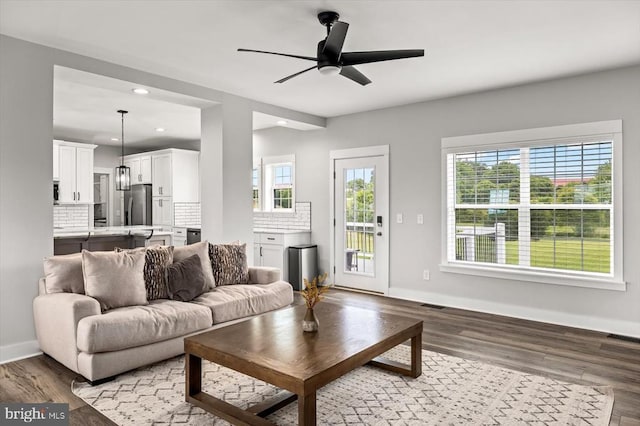 15411 Cedar Hill Dr, Mineral, VA 23117 - living area featuring plenty of natural light, wood finished floors, ceiling fan, and recessed lighting