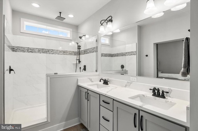 15411 Cedar Hill Dr, Mineral, VA 23117 - bathroom featuring double vanity and a walk in shower