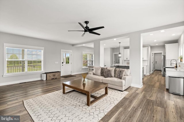 15411 Cedar Hill Dr, Mineral, VA 23117 - living area with wood finished floors, a ceiling fan, and recessed lighting
