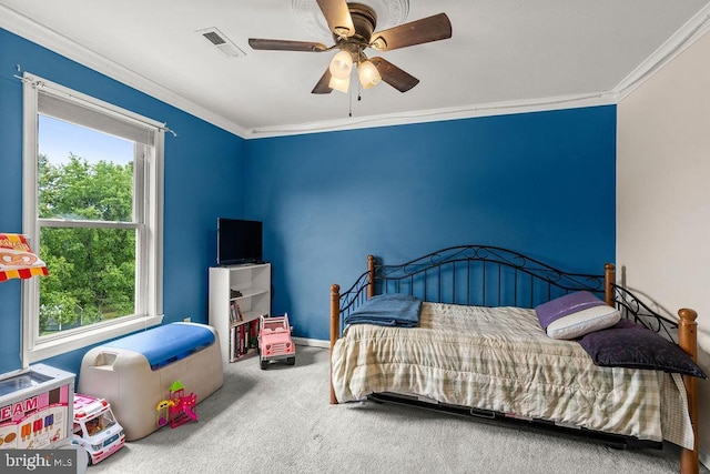 24011 Cedar Ridge Rd, Rapidan, VA 22733 - bedroom featuring carpet floors, crown molding, and ceiling fan