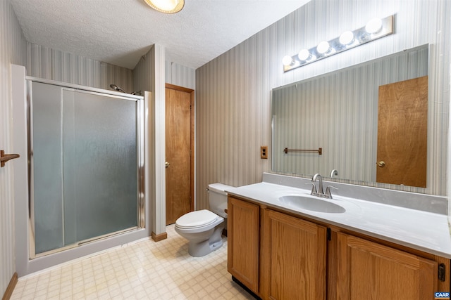 210 Pasture Ln, Stanardsville, VA 22973 - full bath with a stall shower, vanity, tile patterned floors, toilet, and wallpapered walls