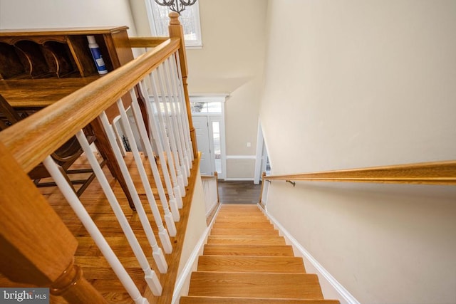 5819 Telluride Ln, Spotsylvania, VA 22553 - stairs with baseboards, wood finished floors, and a high ceiling