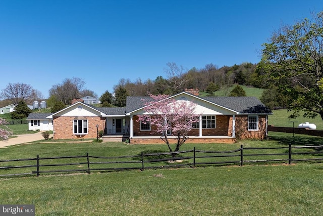 407 Kite Hollow Rd, Stanley, VA 22851 - ranch-style home with a chimney and brick siding