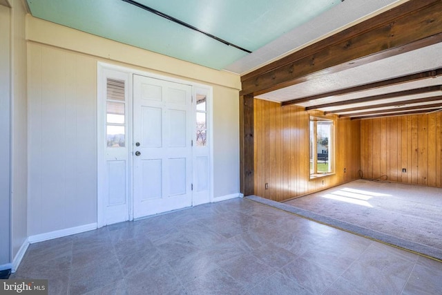 407 Kite Hollow Rd, Stanley, VA 22851 - foyer entrance with wood walls, beam ceiling, plenty of natural light, and baseboards