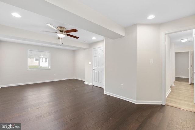 5910 Carnifex Ferry Rd W, Fredericksburg, VA 22407 - unfurnished room featuring dark wood-type flooring, a ceiling fan, baseboards, and recessed lighting