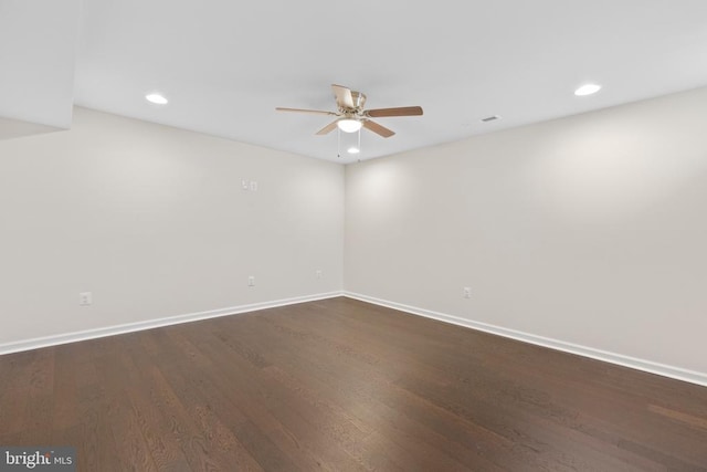 5910 Carnifex Ferry Rd W, Fredericksburg, VA 22407 - empty room featuring a ceiling fan, baseboards, dark wood-style flooring, and recessed lighting
