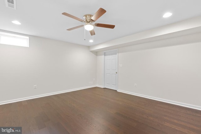 5910 Carnifex Ferry Rd W, Fredericksburg, VA 22407 - unfurnished room featuring recessed lighting, dark wood-type flooring, baseboards, and ceiling fan