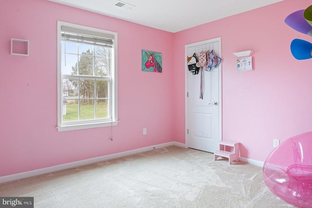 playroom with visible vents, baseboards, and carpet floors