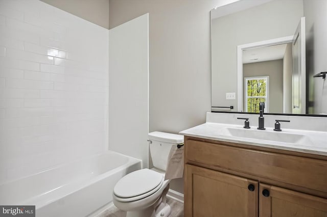  - bathroom with toilet, vanity, and bathing tub / shower combination