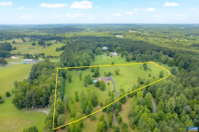 408 Kent Ln, Kents Store, VA 23084 - aerial view of sparsely populated area with property boundaries highlighted and a heavily wooded area
