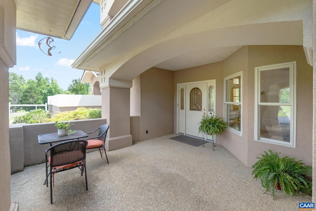 408 Kent Ln, Kents Store, VA 23084 - property entrance featuring stucco siding and a balcony