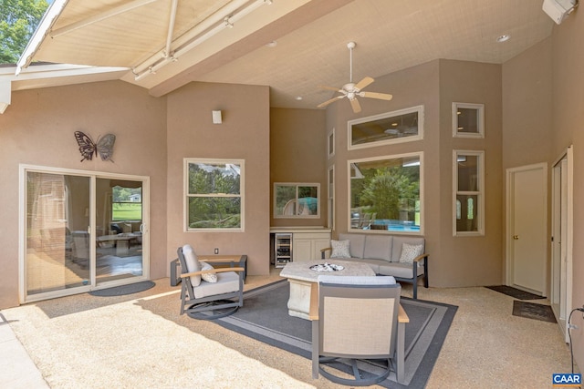 408 Kent Ln, Kents Store, VA 23084 - view of patio / terrace with beverage cooler, an outdoor living space with a fire pit, and a ceiling fan