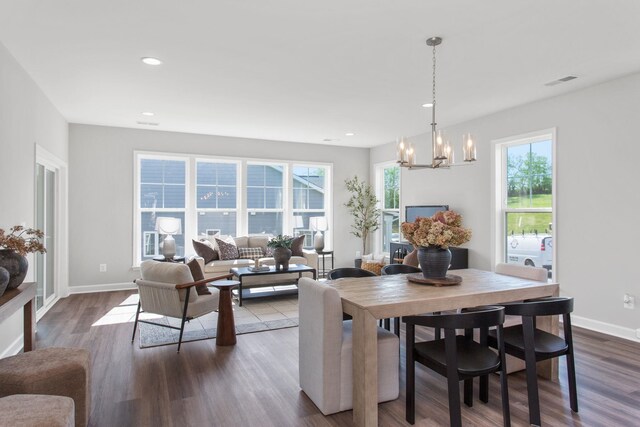 2910 Rutlege Rd Unit 175, Rockingham, VA 22801 - dining area featuring dark wood-type flooring, a chandelier, recessed lighting, and baseboards