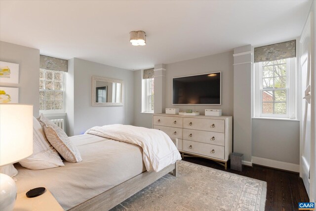 bedroom featuring baseboards and dark wood-type flooring