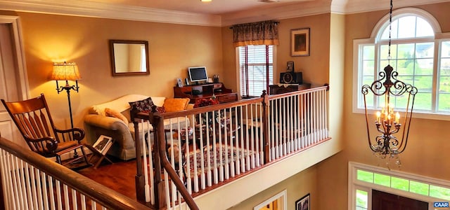 2 Forest Ct, Zion Crossroads, VA 22942 - living room with ornamental molding and a chandelier