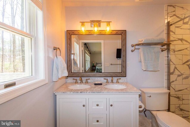 11523 Red Rock Ln, Bumpass, VA 23024 - bathroom with plenty of natural light, double vanity, and a shower