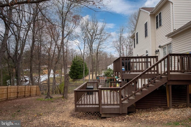 13104 Willow Point Dr, Fredericksburg, VA 22408 - view of yard featuring a deck, fence, and stairs