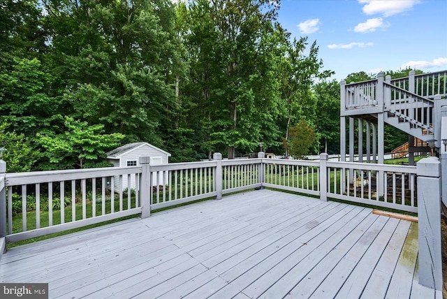 12017 Stonehenge Dr, Fredericksburg, VA 22407 - wooden deck featuring a shed and stairway