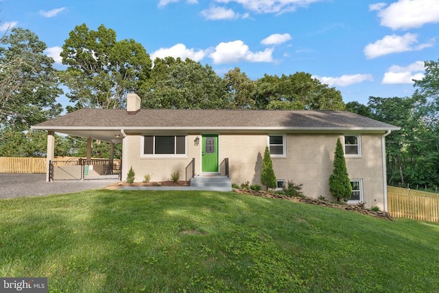 13179 Scotts Mill Rd, Culpeper, VA 22701 - single story home featuring brick siding, a chimney, gravel driveway, and a gate