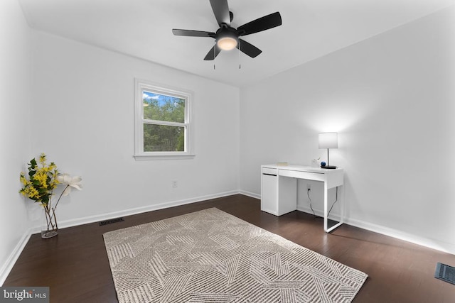 13179 Scotts Mill Rd, Culpeper, VA 22701 - unfurnished office featuring baseboards, dark wood-style floors, and ceiling fan