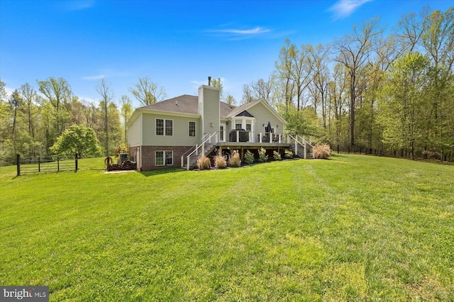 279 Carriage Ln, Madison, VA 22727 - back of house with stairway, a deck, a chimney, and brick siding