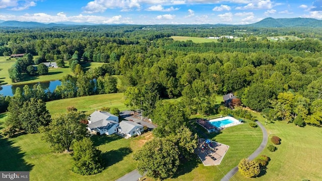279 Carriage Ln, Madison, VA 22727 - bird's eye view of a forest, a pool area, and a water and mountain view