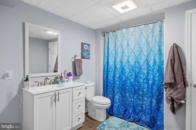279 Carriage Ln, Madison, VA 22727 - full bathroom with wood finished floors, a paneled ceiling, toilet, vanity, and a shower with curtain