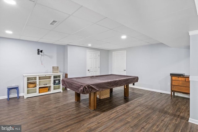 279 Carriage Ln, Madison, VA 22727 - playroom with wood finished floors, billiards, a drop ceiling, baseboards, and recessed lighting