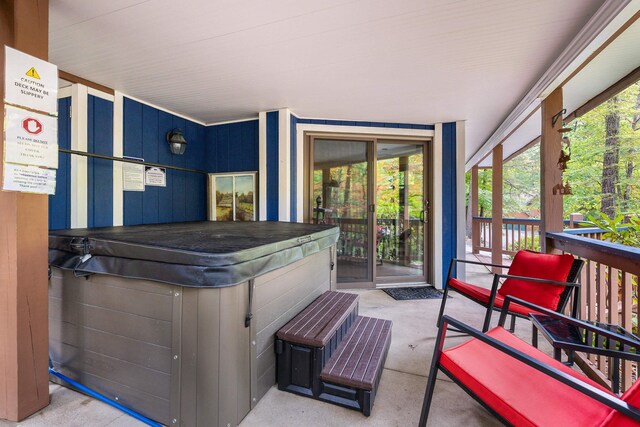 view of patio with a hot tub