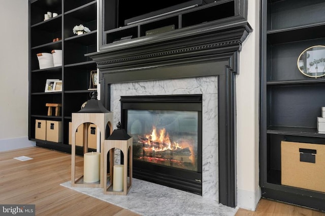 7345 Iron Bit Dr, Warrenton, VA 20186 - detailed view of wood finished floors, built in features, a fireplace, and baseboards