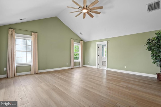 7345 Iron Bit Dr, Warrenton, VA 20186 - spare room with ceiling fan, lofted ceiling, light wood-style floors, and baseboards