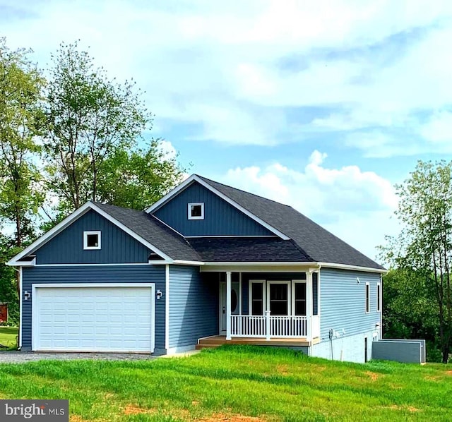 15477 Norman Rd, Culpeper, VA 22701 - view of front of house with a porch, an attached garage, a front yard, and a shingled roof