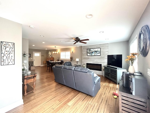 7 Rolla Mill Rd, Verona, VA 24482 - living area with a ceiling fan, light wood-style flooring, recessed lighting, and plenty of natural light