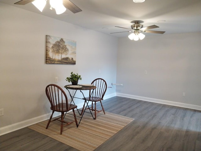 7 Rolla Mill Rd, Verona, VA 24482 - dining area with ceiling fan, baseboards, and dark wood-style floors