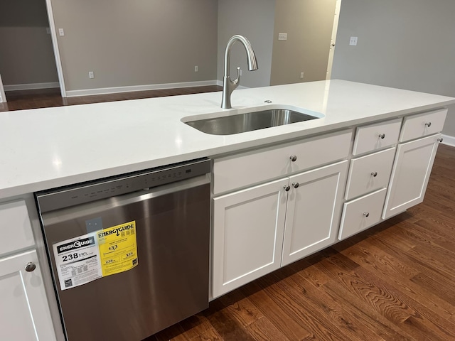 79 Meriwether Cir, Stuarts Draft, VA 24477 - kitchen with stainless steel dishwasher, a sink, dark wood finished floors, and light countertops